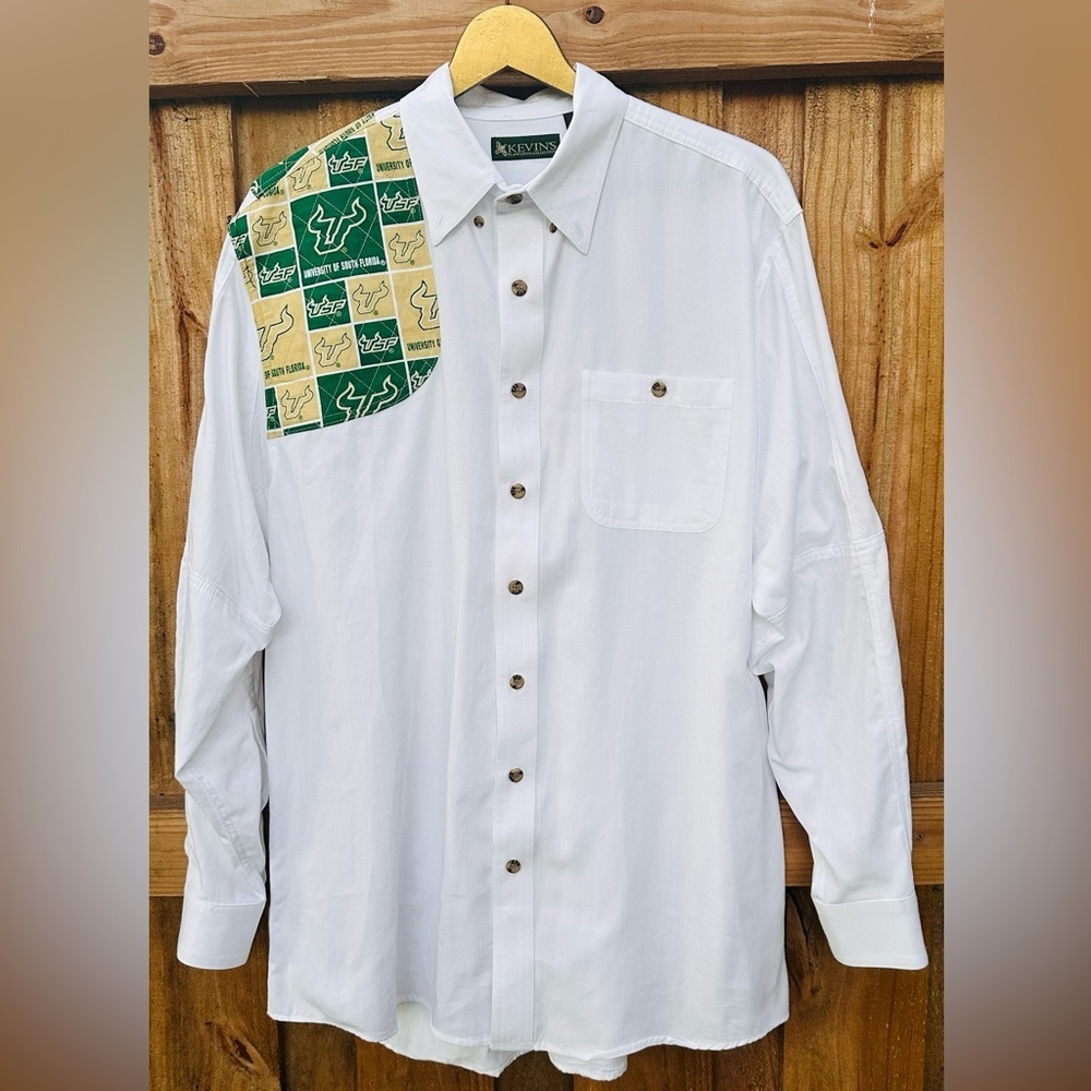 Kevin's Plantation Collection Men's USF BULLS White Button Up Shirt Large Shoot